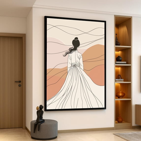 Calm Desert Woman Art Minimalist Line Drawing Abstract Earth Tone Boho ...