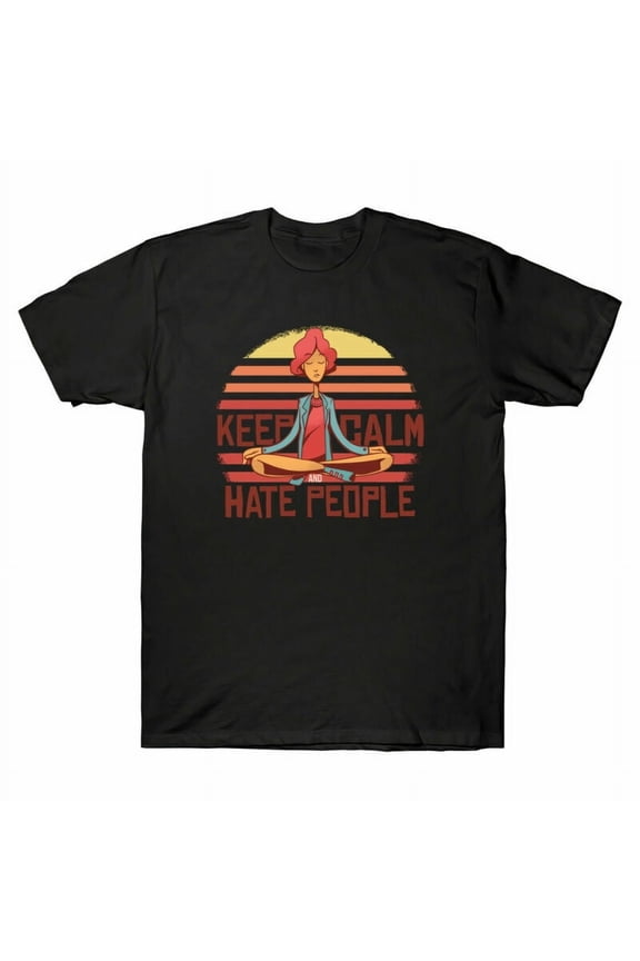 Calm Ironic And Keep Men's Black Tee People Funny Hate Cotton Gift Cool T-Shirt