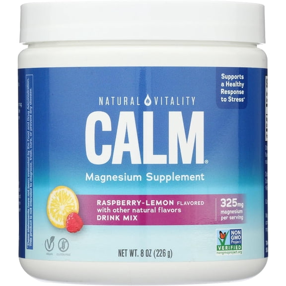 Calm Magnesium Drink Powder | Raspberry Lemon Flavor | 8 oz | by Natural Vitality