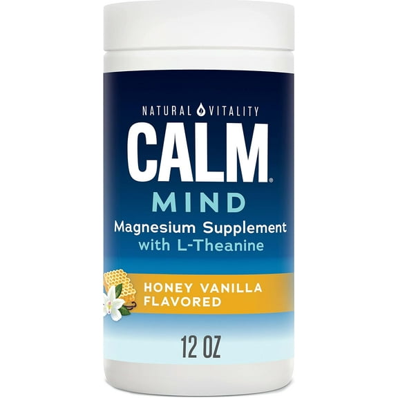 Calm Mind Magnesium Citrate + L-Theanine Powder Supplement | 12 oz | Honey Vanilla | Gluten Free & Vegetarian