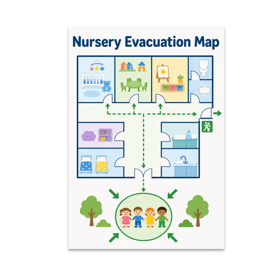 Calm Nursery Evacuation Map - Nursery Decor - 13x19 Poster Print