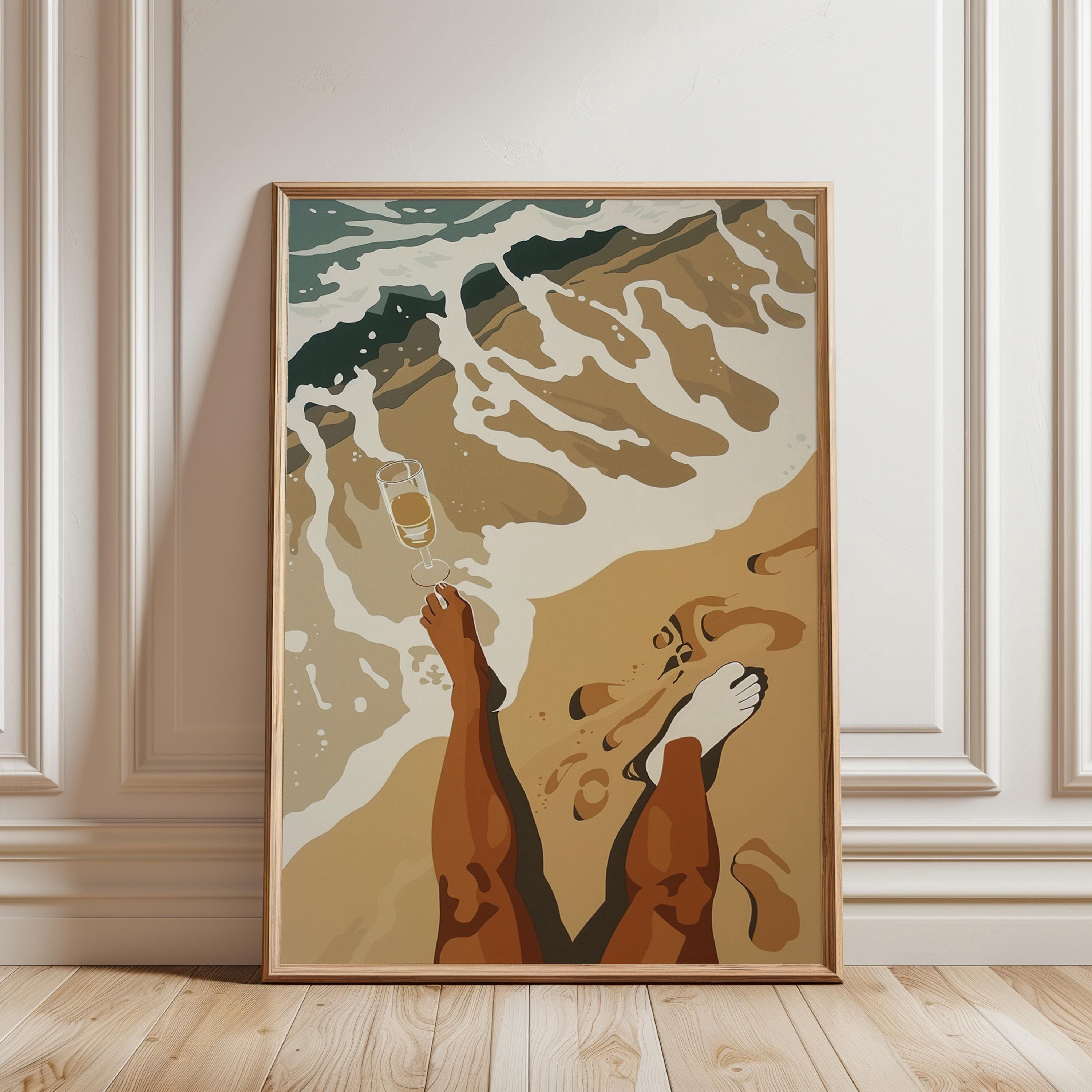 Sand Soft Fall Calm Ocean Poster, Beach Vibes In Soft Sand And Green , Poster Print ...