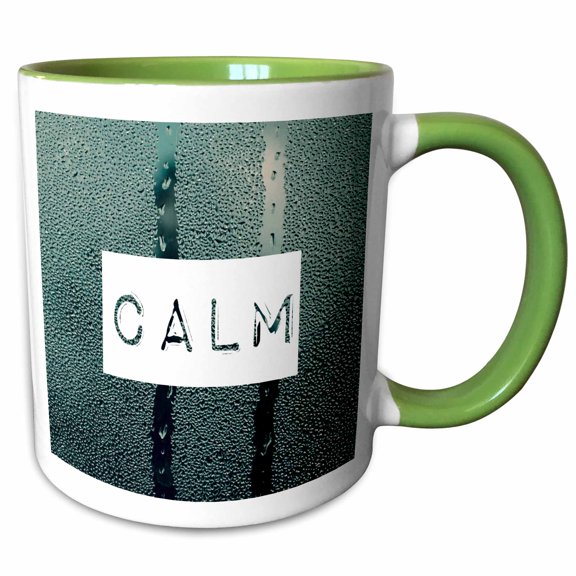 3drose, Calm Rain Dripping down Window, 11oz Two-tone Green Mug