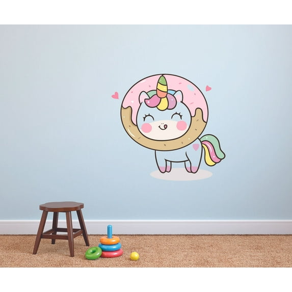 Calm Rainbow Unicorn Cute Adorable Zoo Animal Cartoon Character Wall Art Decal Vinyl Sticker Girls Boys Room Bedroom Nursery Kindergarten House Fun Home Decor Removable Adhesive Sticker 10x8 inch