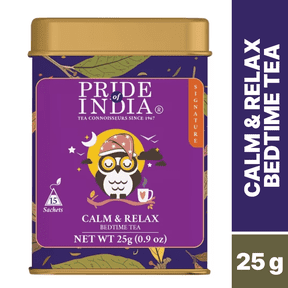 Pride Of India | Sip And Relax : Bedtime Tea |POID NET 25G 0.9 OZ |15 Pyramid Full Leaf Individually Wrapped Tea Bags| 100% Natural Blend Of White Tea And Herbs From Single Origin | Calming and Sooth