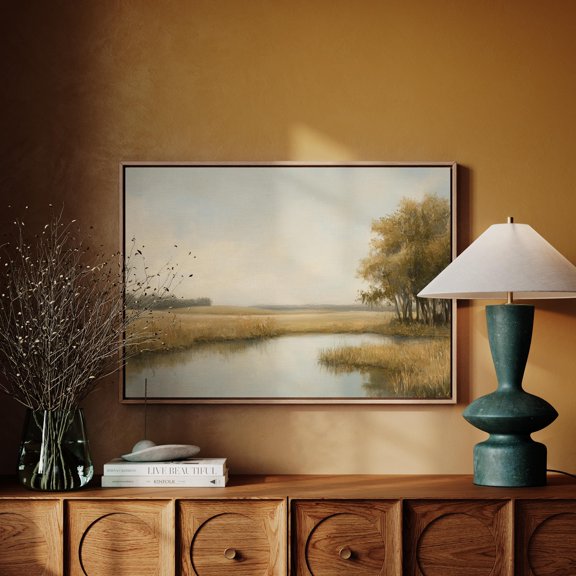 Calm River Reflection Peaceful Poster Nature Scene With Trees Gentle Landscape Art , Poster Print Only