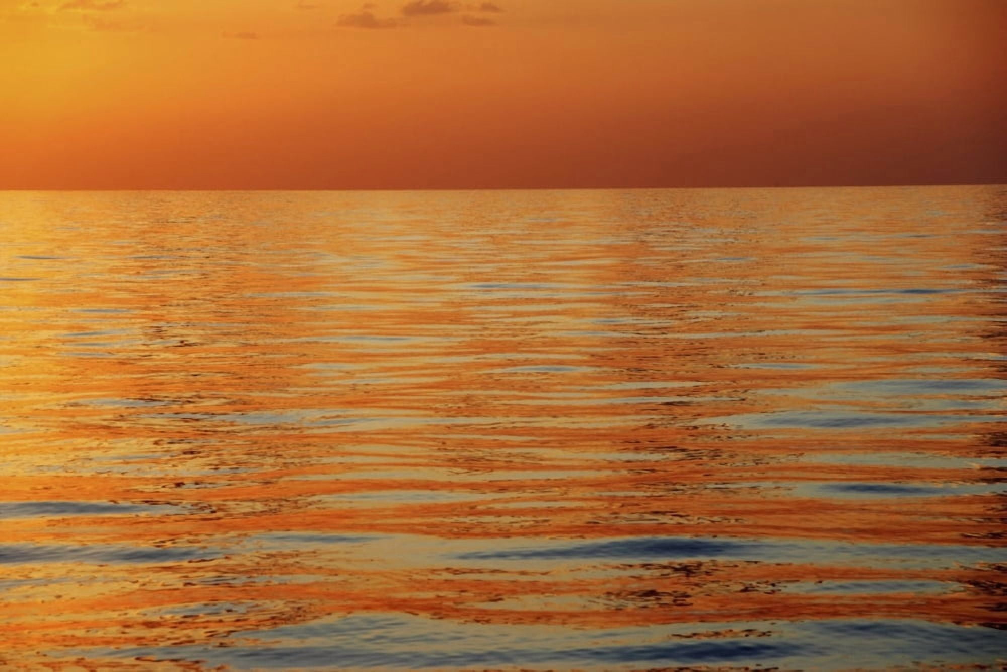 Calm Sea Surface With Orange Sunset Low Angle View Canvas Art - Toby Adamson Design Pics (17 x 11)