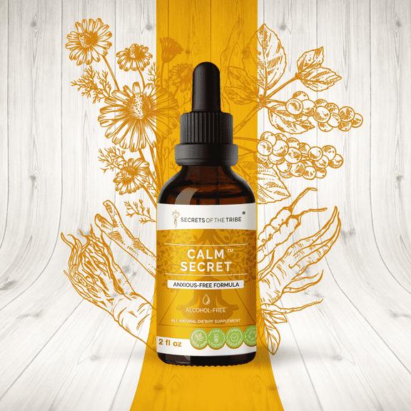 Secrets Of The Tribe Calm Secret Blend Tincture Dietary Supplement, Natural Extract, Made from Passionflower, Lavender, Ashwagandha, Valerian, Lemon Balm, Brahmi, Chamomile 2 oz