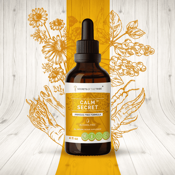 Secrets Of The Tribe Calm Secret Blend Tincture Dietary Supplement, Natural Extract, Made from Passionflower, Lavender, Ashwagandha, Valerian, Lemon Balm, Brahmi, Chamomile 4 oz