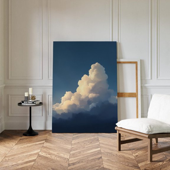 Calm Sky Cloud Wall Art – Serene White Cumulus Cloud Towering Over Blue Horizon – Peaceful Nature Scene Poster For Home Decor, Art Print, Vintage Poster, Interior Print, Unfreamed 8x10