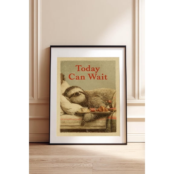 Calm Sloth Slow Living Wall Art Print, Unframed Paper Poster 24x36in