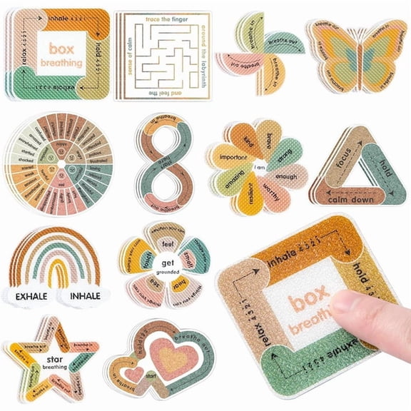Calm Strips for Anxiety Sensory Stickers, 36Pcs 2 Textured for Mood Calming, Breathing Mindfulness Fidget Sticker