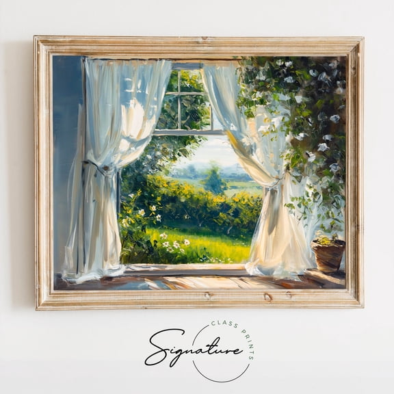 Calm Summer Breeze Window Art, Gentle Wind Wall Art, Refreshing Summer View Artwork, Peaceful Day Decor, Vintage Style Scene 335 Home Decor, 16x24 UNFRAMED