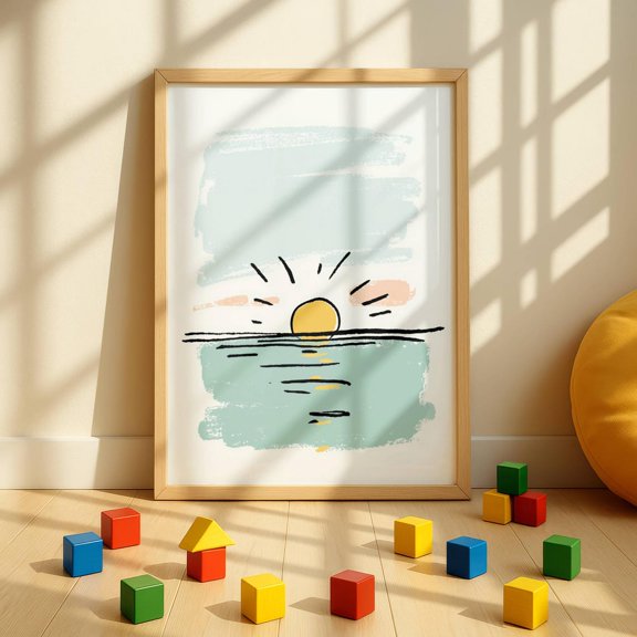 Calm Sunset Over Water Print Minimalist Line Art Boho Nursery Decor Neutral Room Wall Art, Unframed Canvas