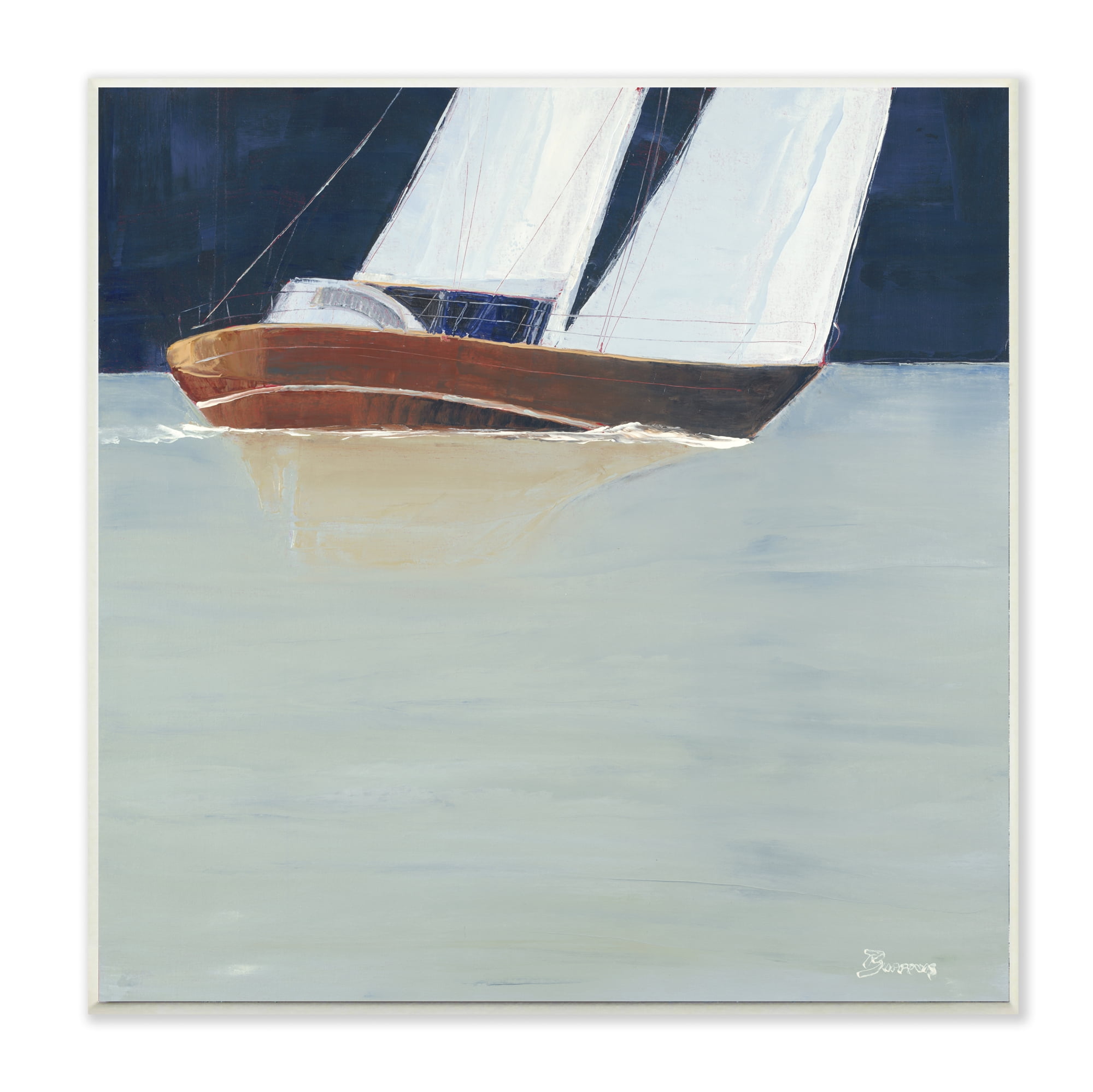 Calm Transparent Sea Sailboat Ocean Beach 12 in x 12 in Framed Painting Art Prints, by Stupell Home Décor