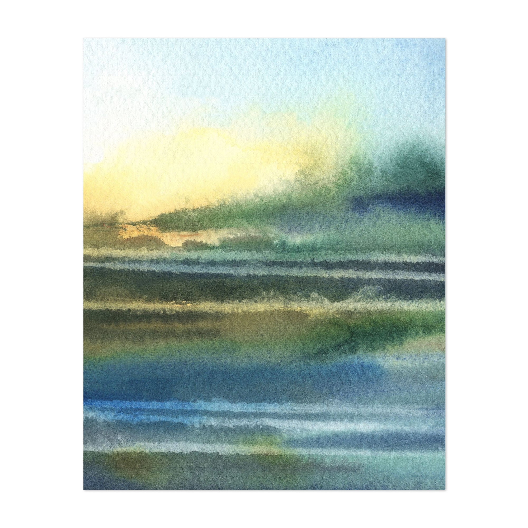 Calm Waves Glowing Skies Abstract Watercolor Contemporary Landscape ...