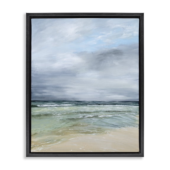 Stupell Industries Calm Waves under Cloudy Sky Black Framed Floater Canvas Wall Art, design by Georgie Harrison, 21 x 17