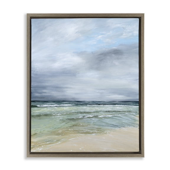 Stupell Industries Calm Waves under Cloudy Sky Brown Framed Floater Canvas Wall Art, design by Georgie Harrison, 21 x 17