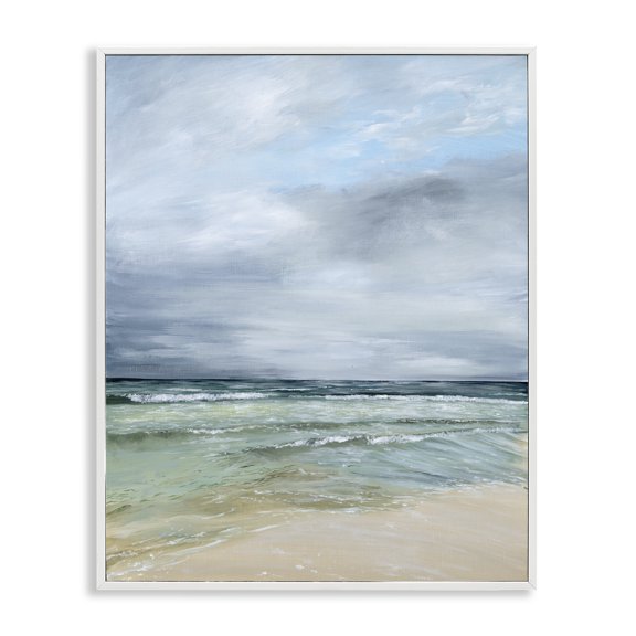Stupell Industries Calm Waves under Cloudy Sky White Framed Giclee Art, design by Georgie Harrison, 20 x 16