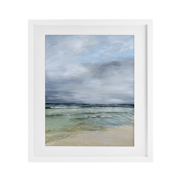 Stupell Industries Calm Waves under Cloudy Sky White Framed Print Under Glass, design by Georgie Harrison, 16 x 13