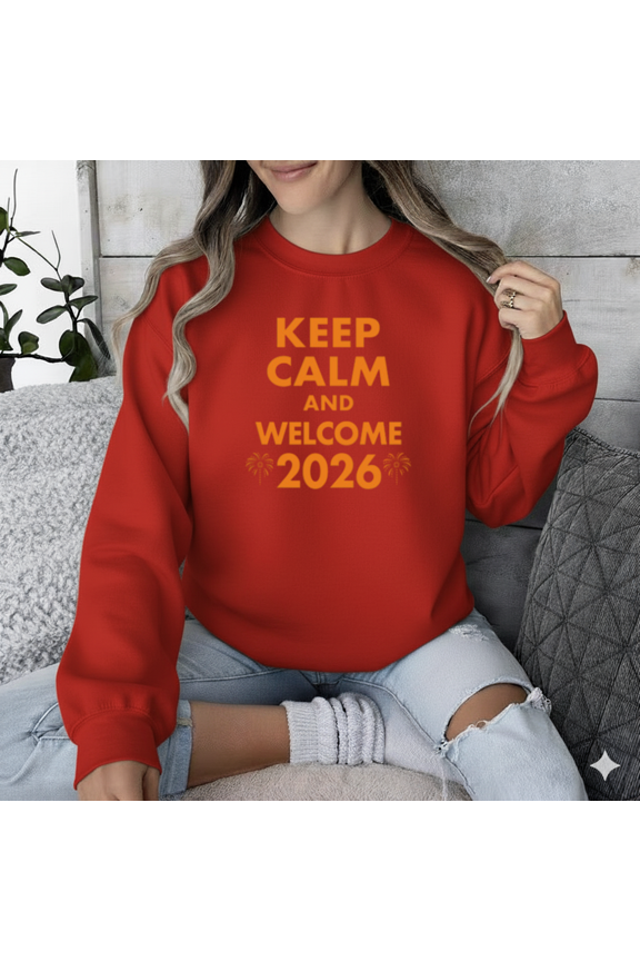 Calm Welcome Keep Calm And Welcome 2026 Funny New Year Meme Sweatshirt, up to size 5XL