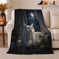 thumbnail image 1 of Calm White Cat Under Moonlit Window Bat Silhouette, Peaceful Pet Portrait Pattern, Warm Flannel Blanket for Living Room and Bedroom, Cat Lovers Valentine's Day Gift, Pet Lover Home Decor, 1 of 9
