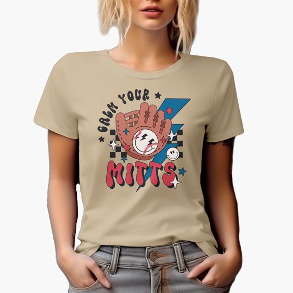 Calm Your Mitts Pun with Retro Baseball Gloves Art Merch Gift, Tan T-Shirt, XL