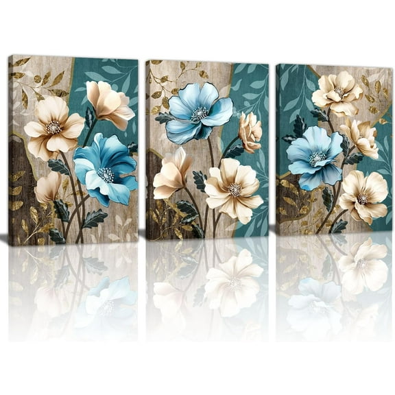 Calm Zen Butterfly Canvas Wall Art, Blue Water Lily Pond Pictures Zen Stones White Lotus Flower Paintings Yoga Spa Spiritual Meditation Room Painting Decor Poster Art Prints（Only canvas）