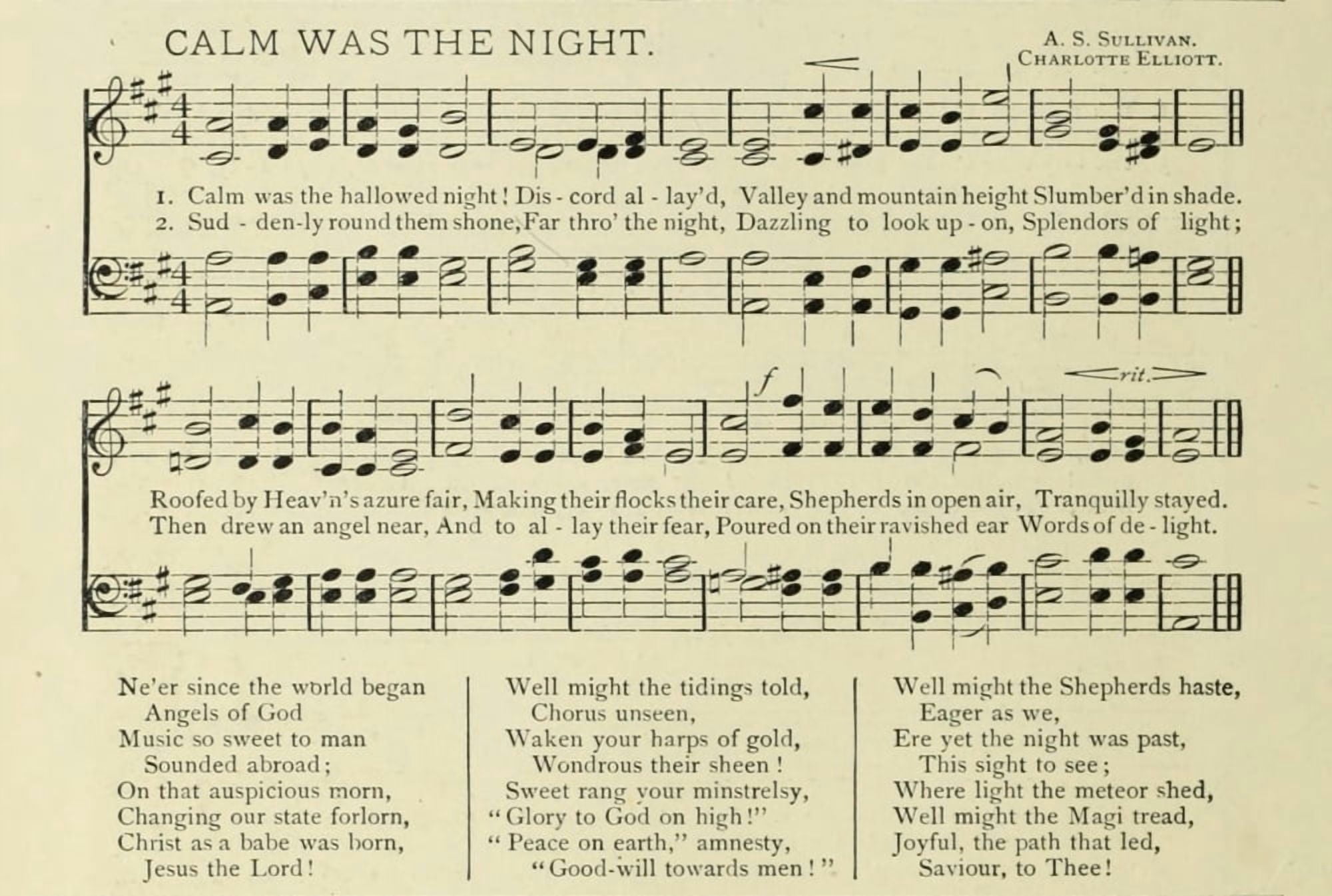 Calm was the Night Christmas in Song 1891 Canvas Art - (18 x 24)