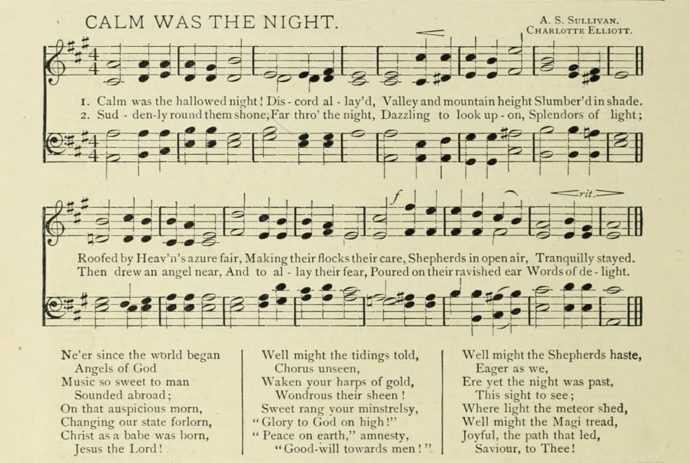 Calm was the Night Christmas in Song 1891 Canvas Art - (24 x 36)