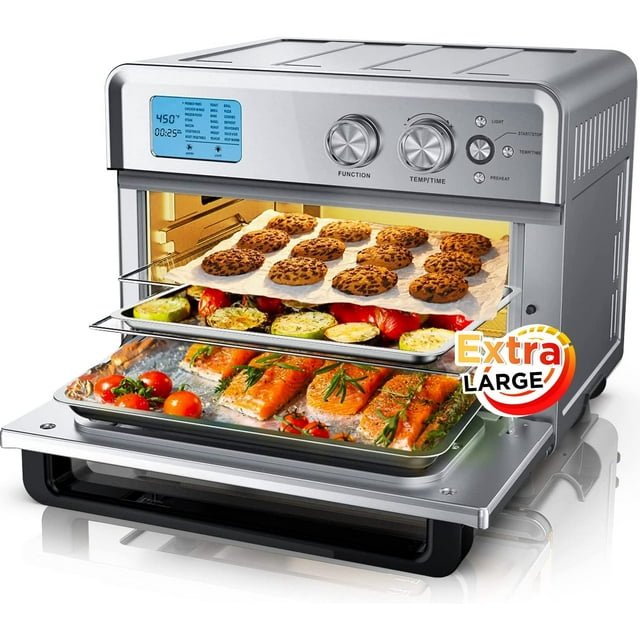 CalmDo AF25L Toaster Oven, CalmDo 26.3QT Large Air Fryer Convection Oven, Fry Oil-Free, 21 Preset Cooking Functions, Stainless Steel