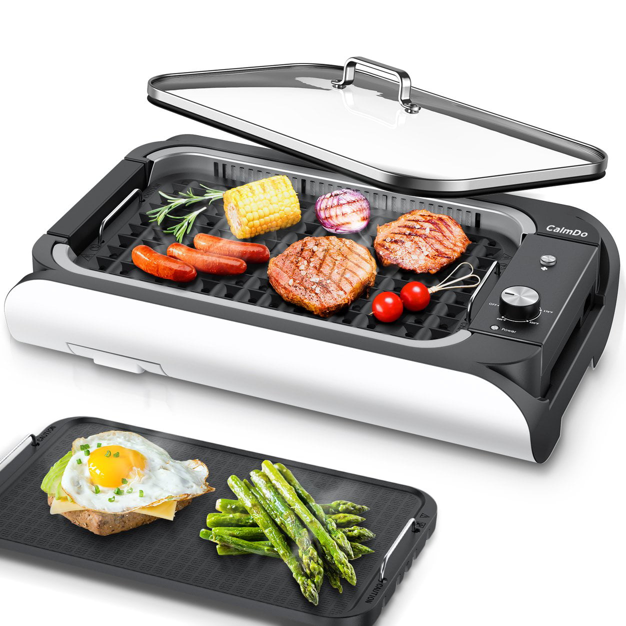 CalmDo Indoor Smokeless Grill, Electric BBQ Searing Griddle with
