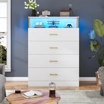 CalmOasis 4 Drawer Dresser Chest, Modern Chest Organizer with 4 Drawers for Bedroom, LED Lights, White Finish