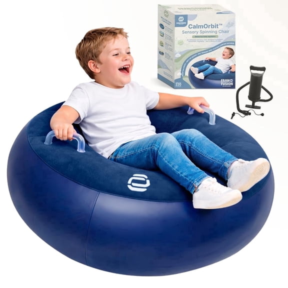 CalmOrbit Inflatable Sensory Spinning Chair for Kids, Sensory Toys for Kids with Autism & ADHD, Giftable Spin Rocking Chair, Kids Sensory Chair, Autism Sensory Products for body coordination, Blue