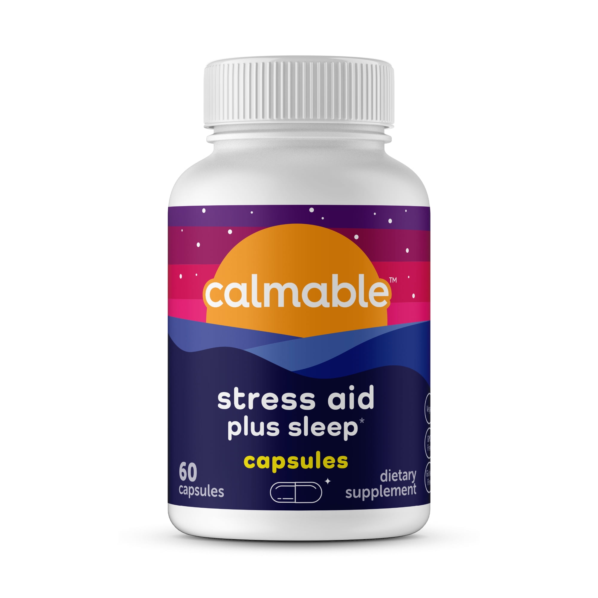 Calmable Stress Relief Aid, Dietary Supplement, Sleep and Stress Support, w/ Melatonin, 60 Capsules
