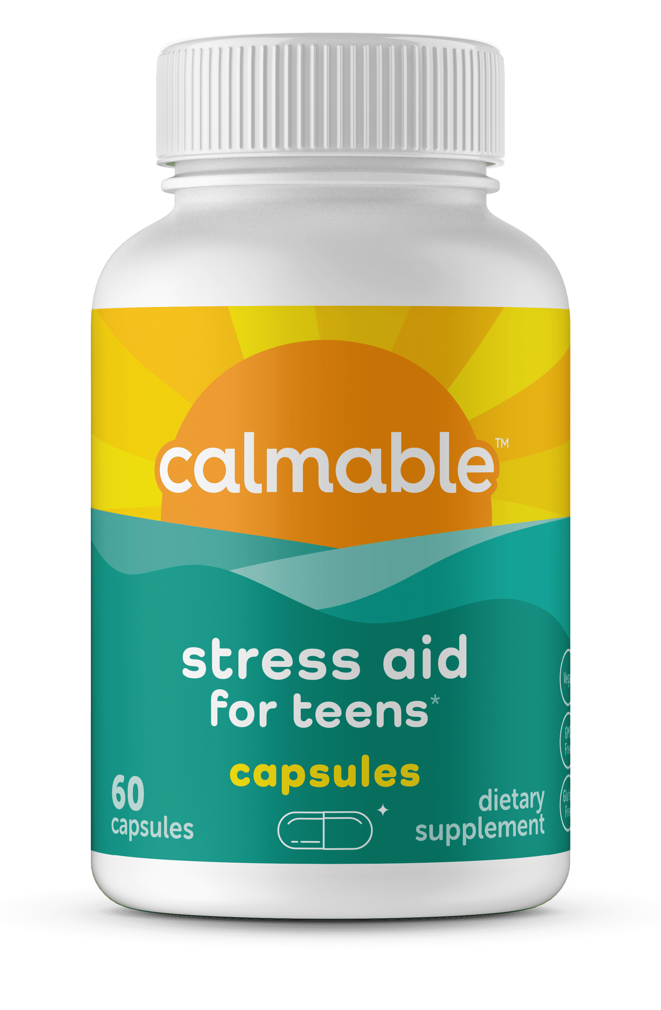 Calmable Stress Relief Aid, Teens, Stress Support, Calm,  Dietary Supplement, Pyridoxine 60 Capsules
