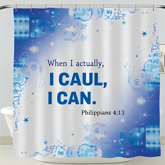 Calming Blue Gradient Shower Curtain with Inspirational Message - "When I CAUL I CAN" - Abstract Snowflake Design