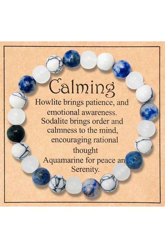 Bracelet for Calming Mindset Men Women Natural Stone Howlite Aquamarine Mental Health for Adults Handmade Jewelry