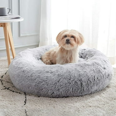 Calming Donut Dog Bed, 20" Washable-Round Cozy Soft Pet Bed for Puppy and Kitten with Slip-Resistant Bottom, Pale Grey