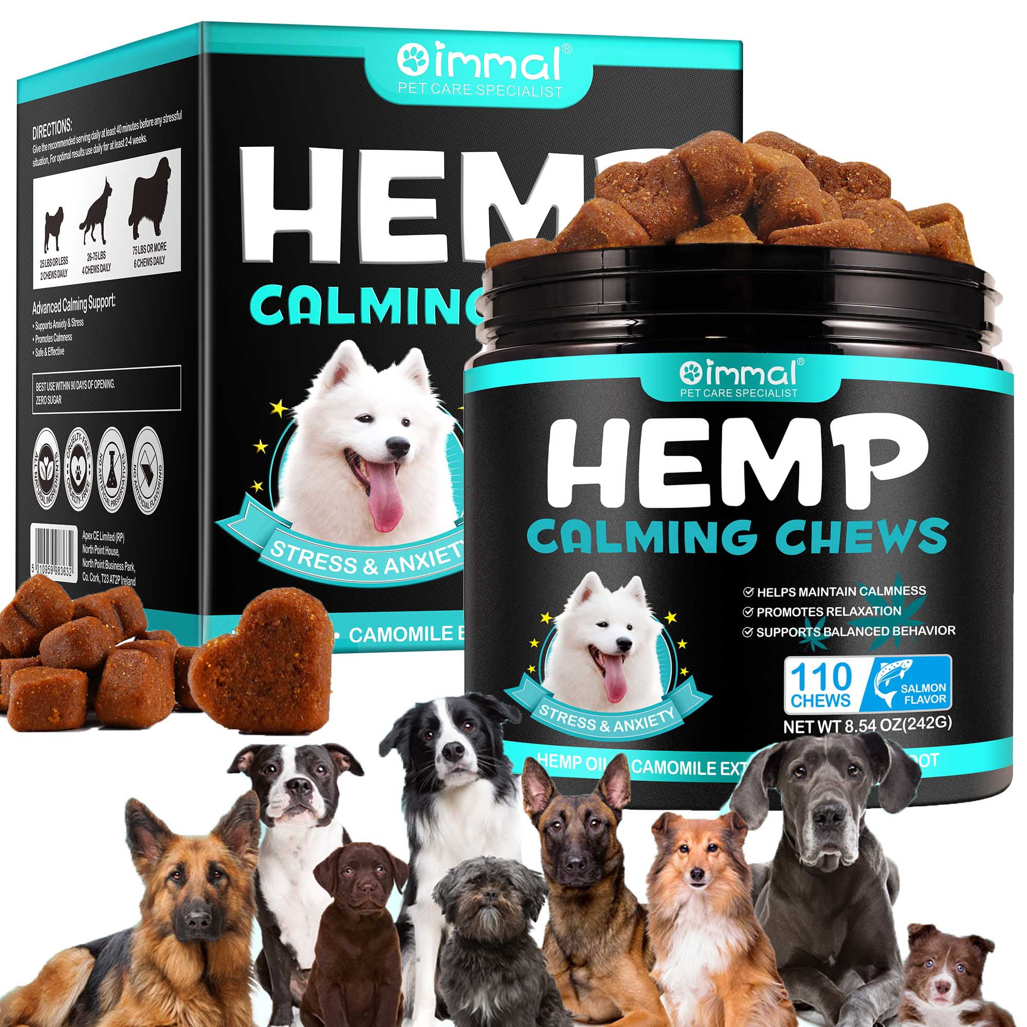 Calming Chews for Dogs 110 Chews (Salmon Flavor),for All Breeds & Sizes