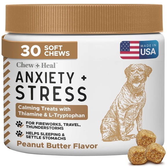 Dog Calming Treats, 30 Anxiety Relief Soft Chews for Dogs - Peanut Butter Flavor