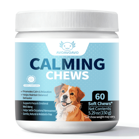 Calming Chews for Dogs Helps with Anxiety, Stress & Barking Promotes Relaxation, Calm Behavior & Focus (60)