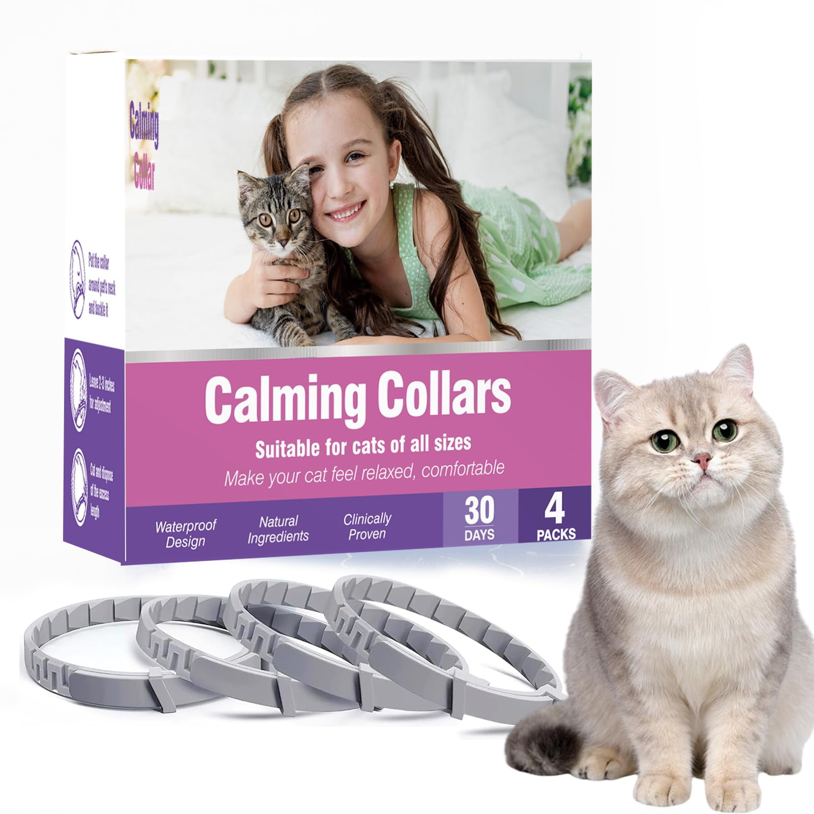 Calming Collar for Cats 4 Pack, Adjustable, Waterproof, Gray - Walmart.com