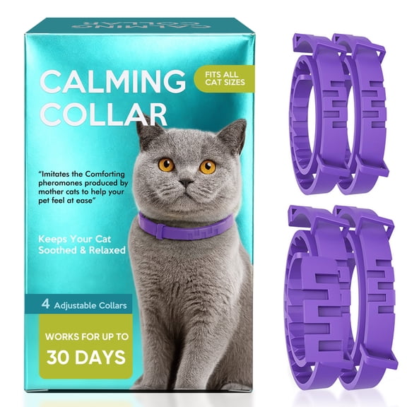 Calming Collar for Cats, Cat Collar, Anxiety Relief Adjustable Cat Calming Collar, Suitable for Separation Anxiety, Stress and Fear, Last for 60 Days, 4 Pcs