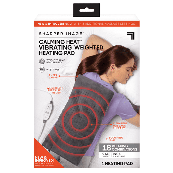 Sharper Image Calming Heat Massaging Weighted Heating Pad, 12 in x 24 in, Gray