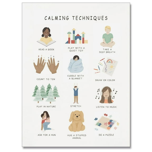 Calming Corner Classroom Mental health Posters Feelings Calming Techniques Canvas Wall Art Boho Emotions Chart for Kids Prints Special Education Wall Decor for Office School poster