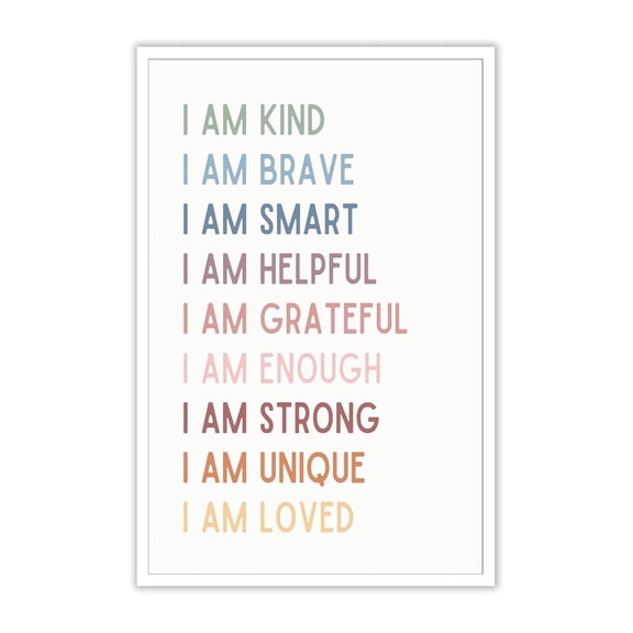 Calming Corner Decor Kids Affirmation Poster I Am Brave Kind Growth Mindset Wall Art For Mental Health Boho Classroom Nursery Therapy Office