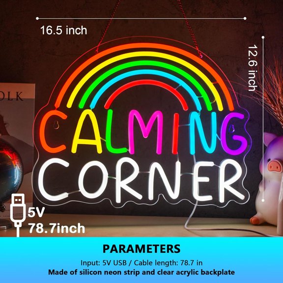 Calming Corner Neon Sign Calm Corner Neon Sign for Wall Decor Rainbow USB Dimmable Neon Light Sign for Boys Girls Room Gameroom Holiday Birthday Christmas Gift$$Tools & Hardware Other