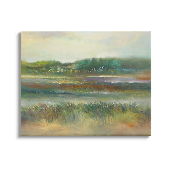 Calming Countryside Scenery Field Landscape Painting Gallery Wrapped Canvas Print Wall Art