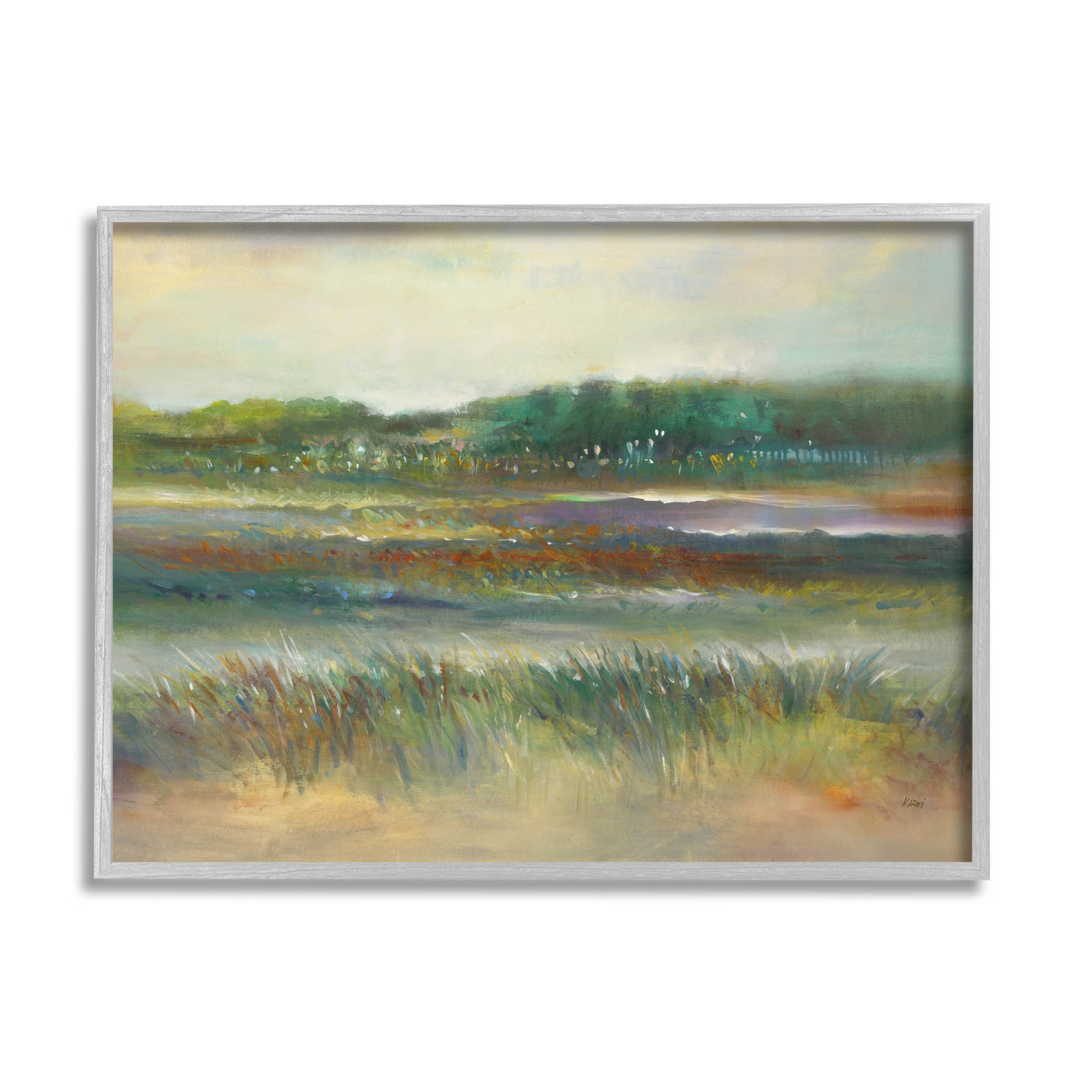 Calming Countryside Scenery Field Landscape Painting Gray Framed Art Print Wall Art